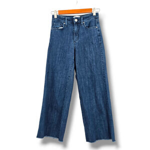 William Rast Junior‎ Women Frayed Hem Wide Leg Crop Jeans Dark Wash Size 24